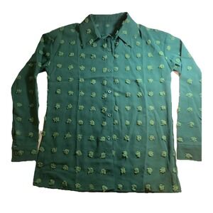 New Emerald Green Shirt Fall Medium Long Sleeved Sheer Button Down Soft Textured